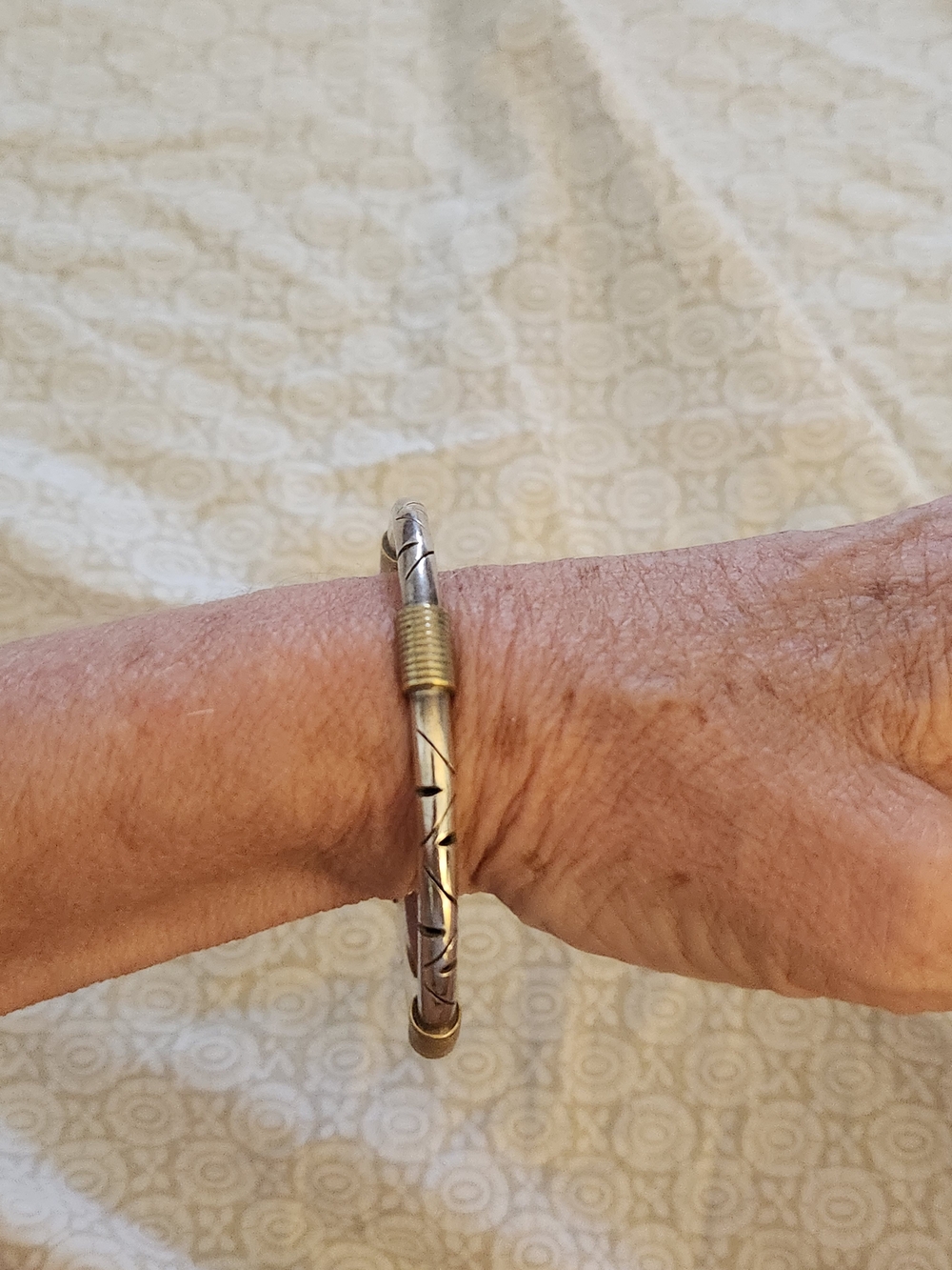 TaxcoSterling Silver and Gold-Tone Carved Tube Bangle Bracelet - Women's Jewelry - Picture 3 of 10